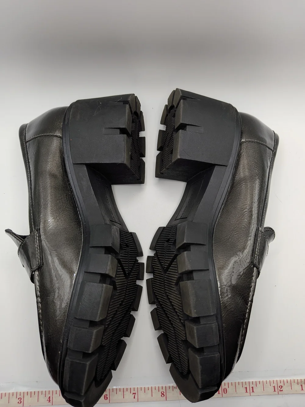 Chunky Patent‎ Leather Platform Loafers 6.5 Green Gray Sincerely Jules Dylan